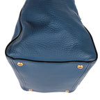 Shoulder Bag Twin Pocket Double Handle Tote Blue Vitello Daino Leather