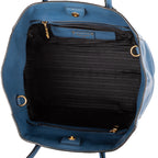 Shoulder Bag Twin Pocket Double Handle Tote Blue Vitello Daino Leather