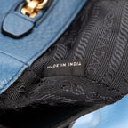 Shoulder Bag Twin Pocket Double Handle Tote Blue Vitello Daino Leather