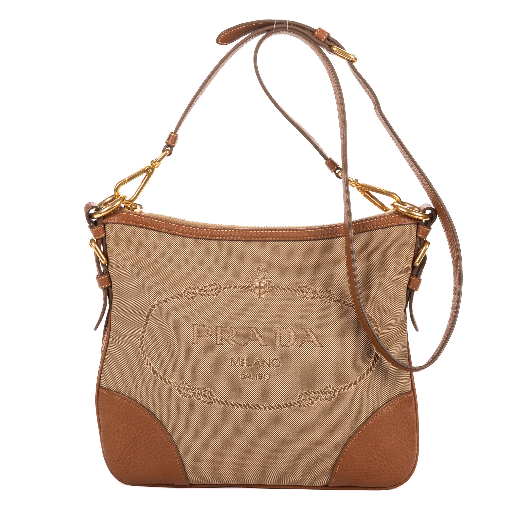 Shoulder Bag Vintage Logo Crossbody Brown Jacquard Canvas