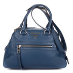 Shoulder Bag Front Zip Pocket Bowling Tote Blue Vitello Phenix Leather