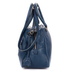 Shoulder Bag Front Zip Pocket Bowling Tote Blue Vitello Phenix Leather