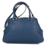 Shoulder Bag Front Zip Pocket Bowling Tote Blue Vitello Phenix Leather