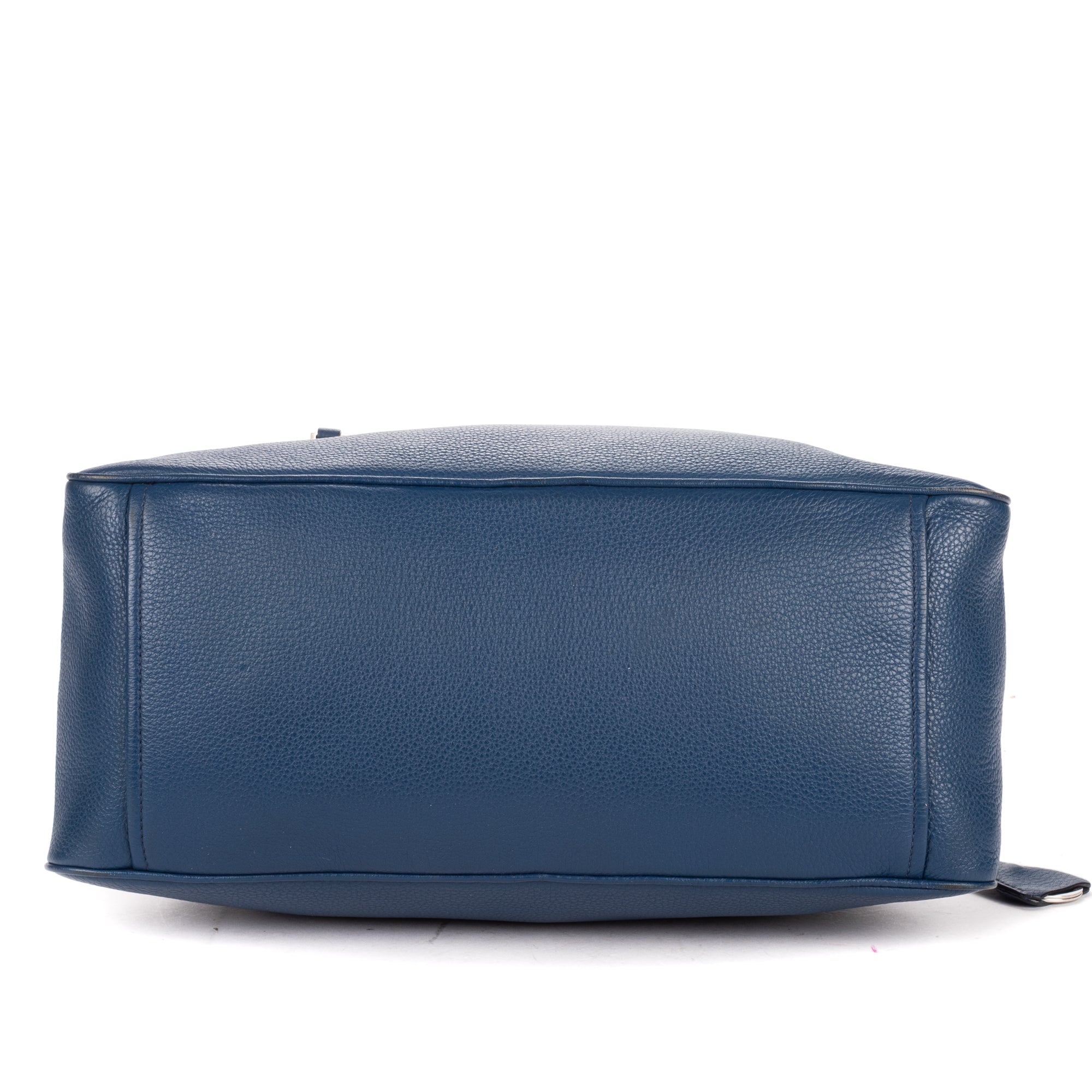 Shoulder Bag Front Zip Pocket Bowling Tote Blue Vitello Phenix Leather