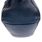Shoulder Bag Front Zip Pocket Bowling Tote Blue Vitello Phenix Leather