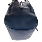 Shoulder Bag Front Zip Pocket Bowling Tote Blue Vitello Phenix Leather
