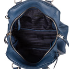 Shoulder Bag Front Zip Pocket Bowling Tote Blue Vitello Phenix Leather