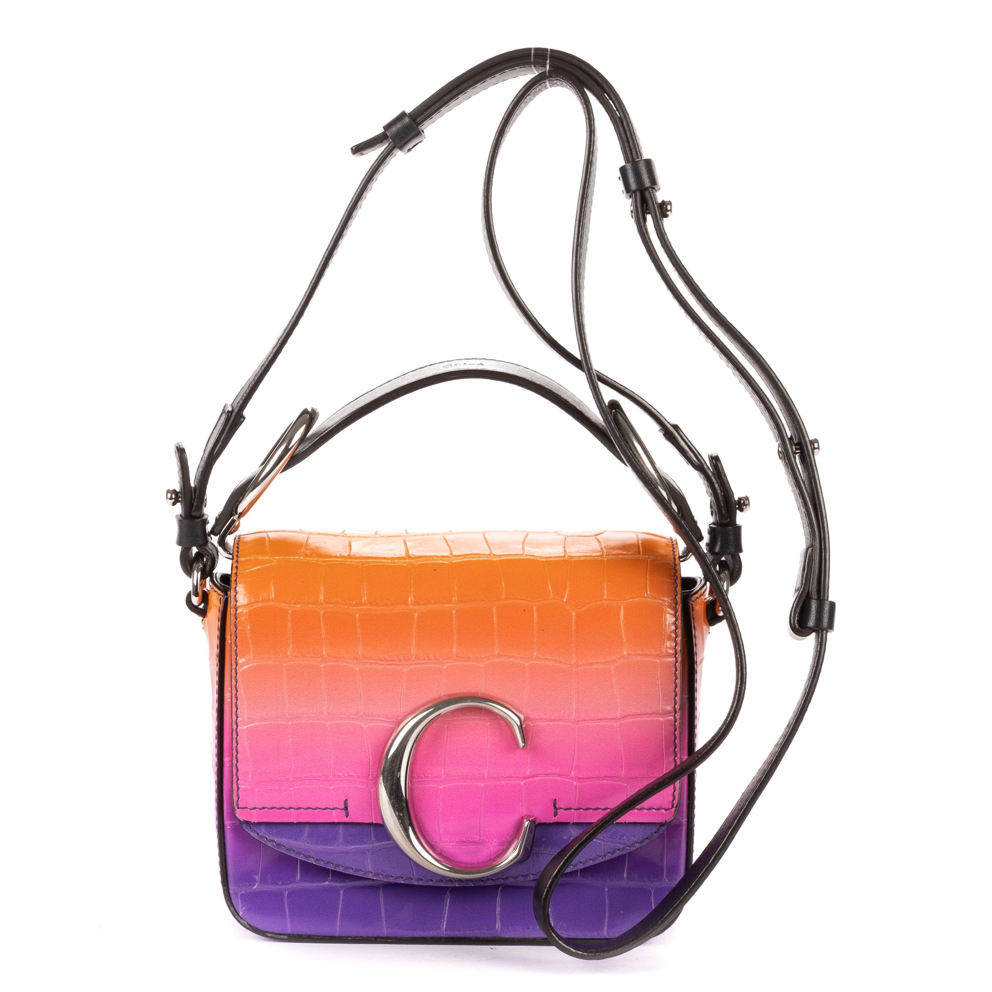 Shoulder Bag Mini C Bag Mini Purple Crocodoile Embossed Calfskin Leather