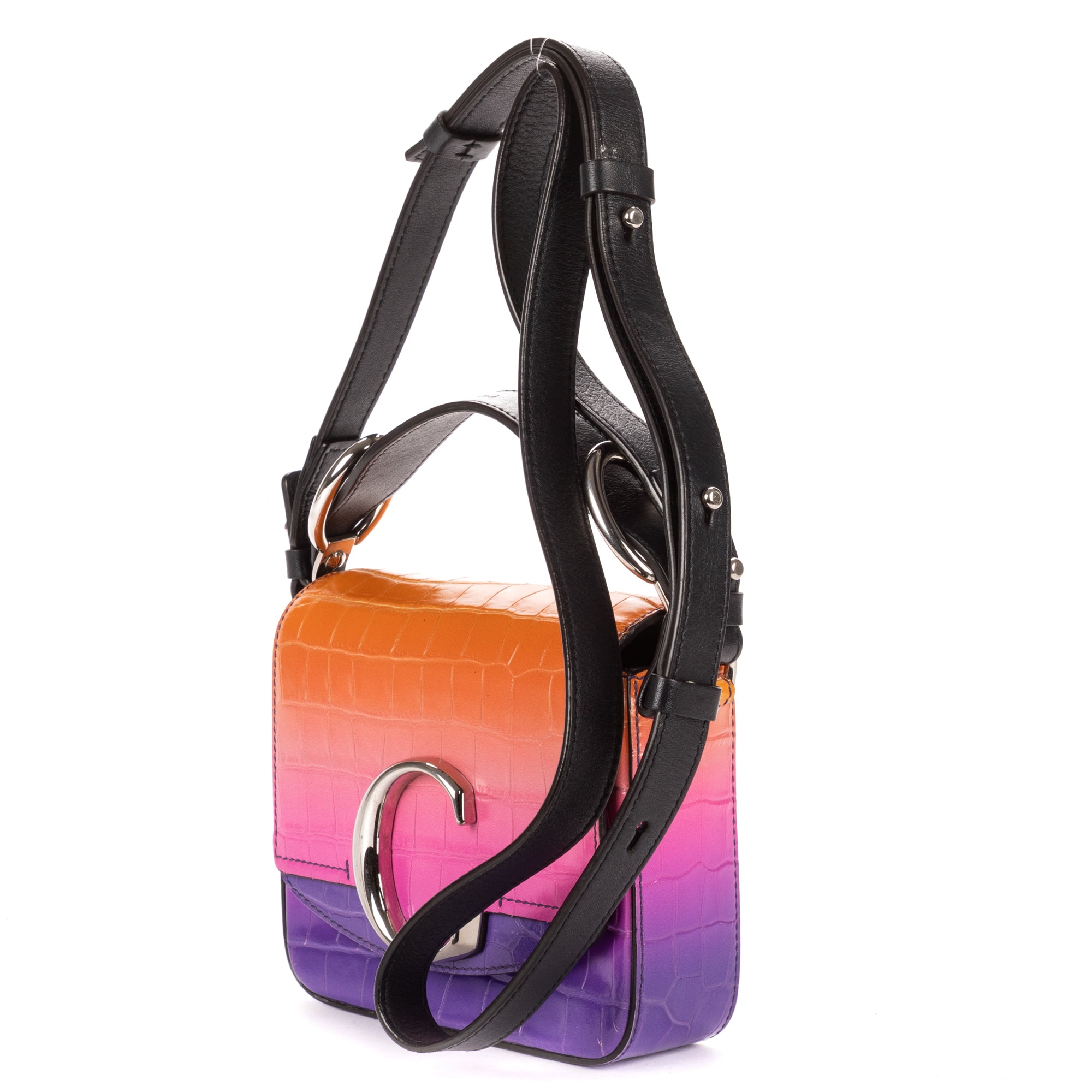 Shoulder Bag Mini C Bag Mini Purple Crocodoile Embossed Calfskin Leather