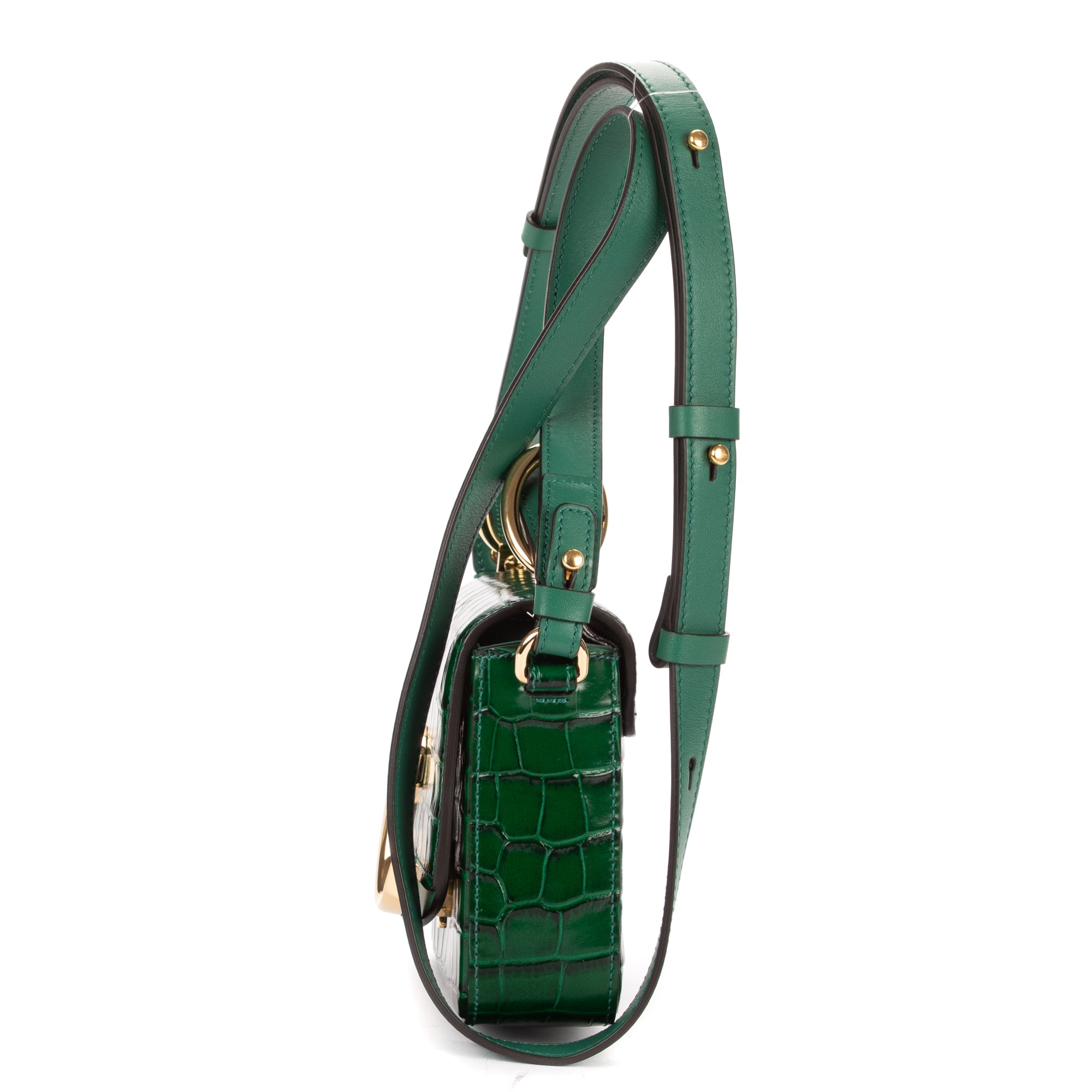 Shoulder Bag Mini C Bag Mini Dark Green Crocodoile Embossed Calfskin Leather