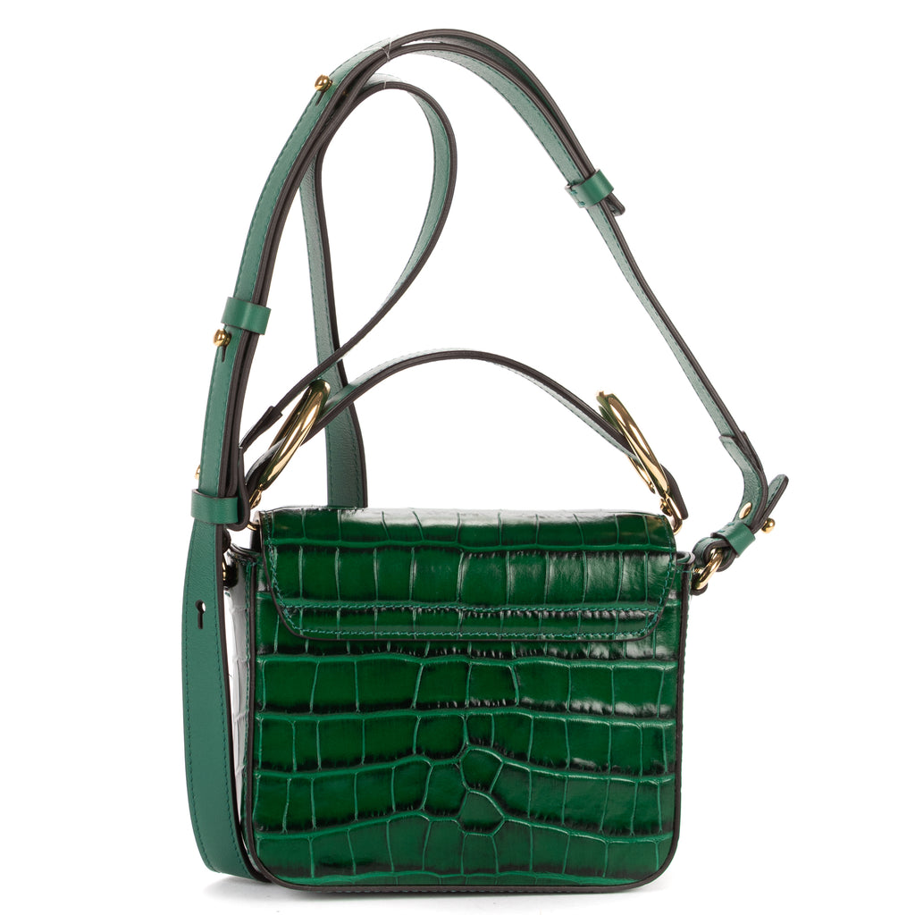 Shoulder Bag Mini C Bag Mini Dark Green Crocodoile Embossed Calfskin Leather