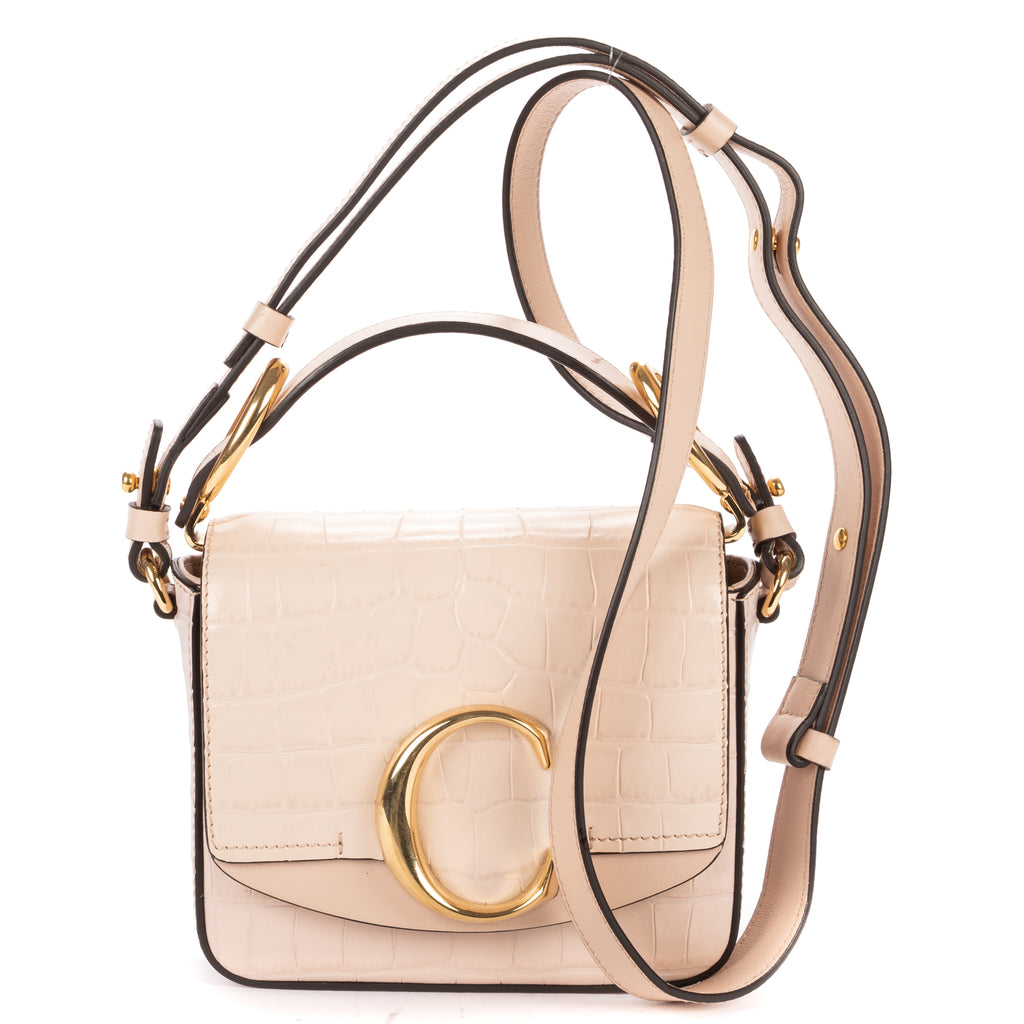 Shoulder Bag Mini C Bag Mini Beige Crocodoile Embossed Calfskin Leather