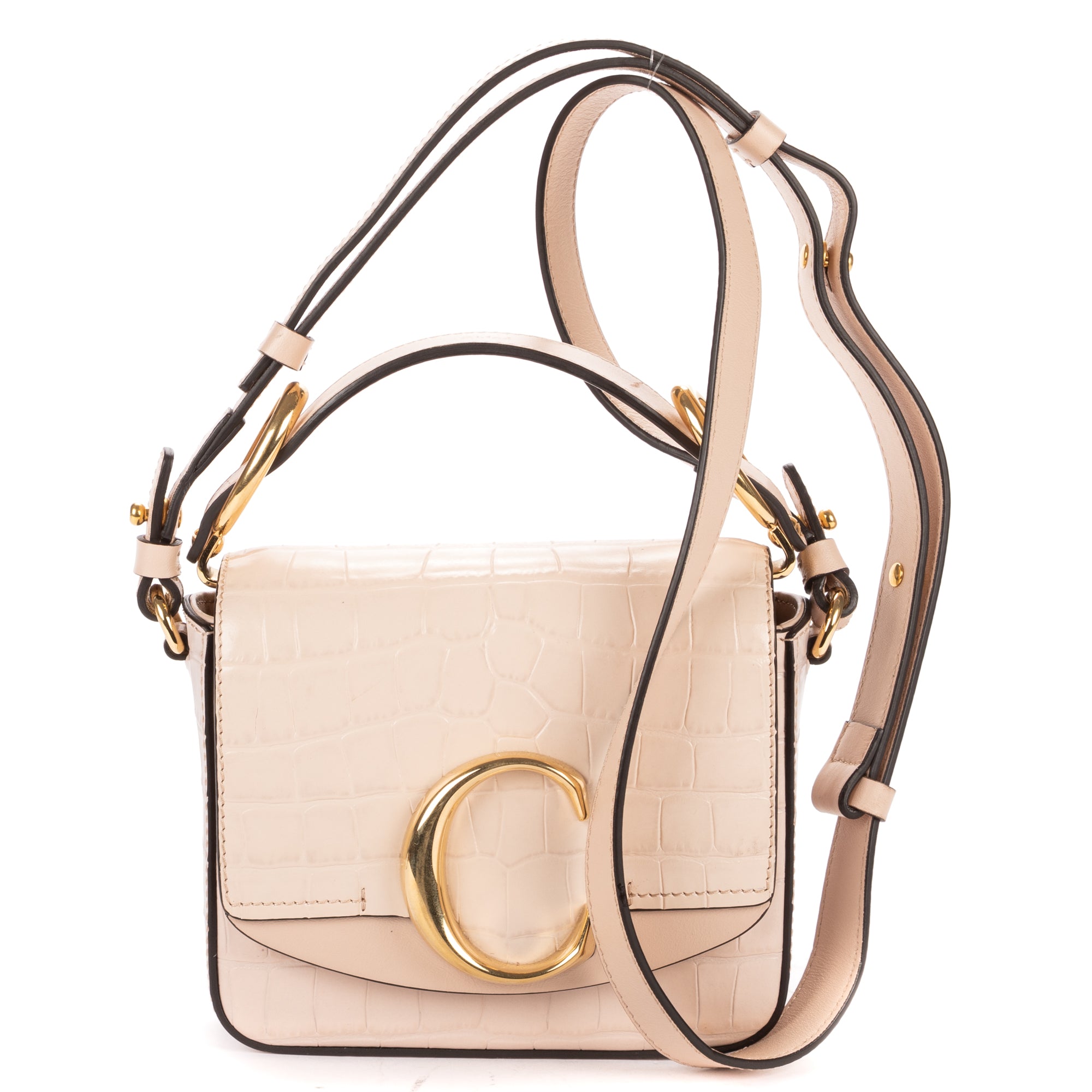 Shoulder Bag Mini C Bag Mini Beige Crocodoile Embossed Calfskin Leather
