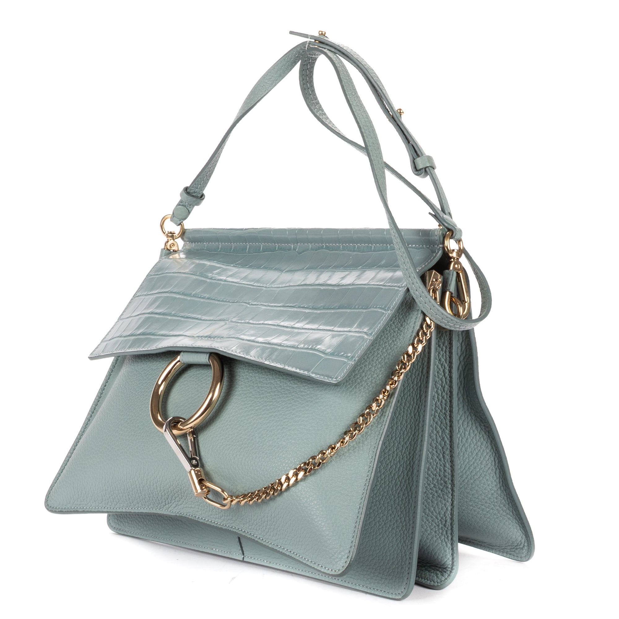 Shoulder Bag Medium Faye Bag Medium Light Blue Crocodoile Embossed Calfskin Leather