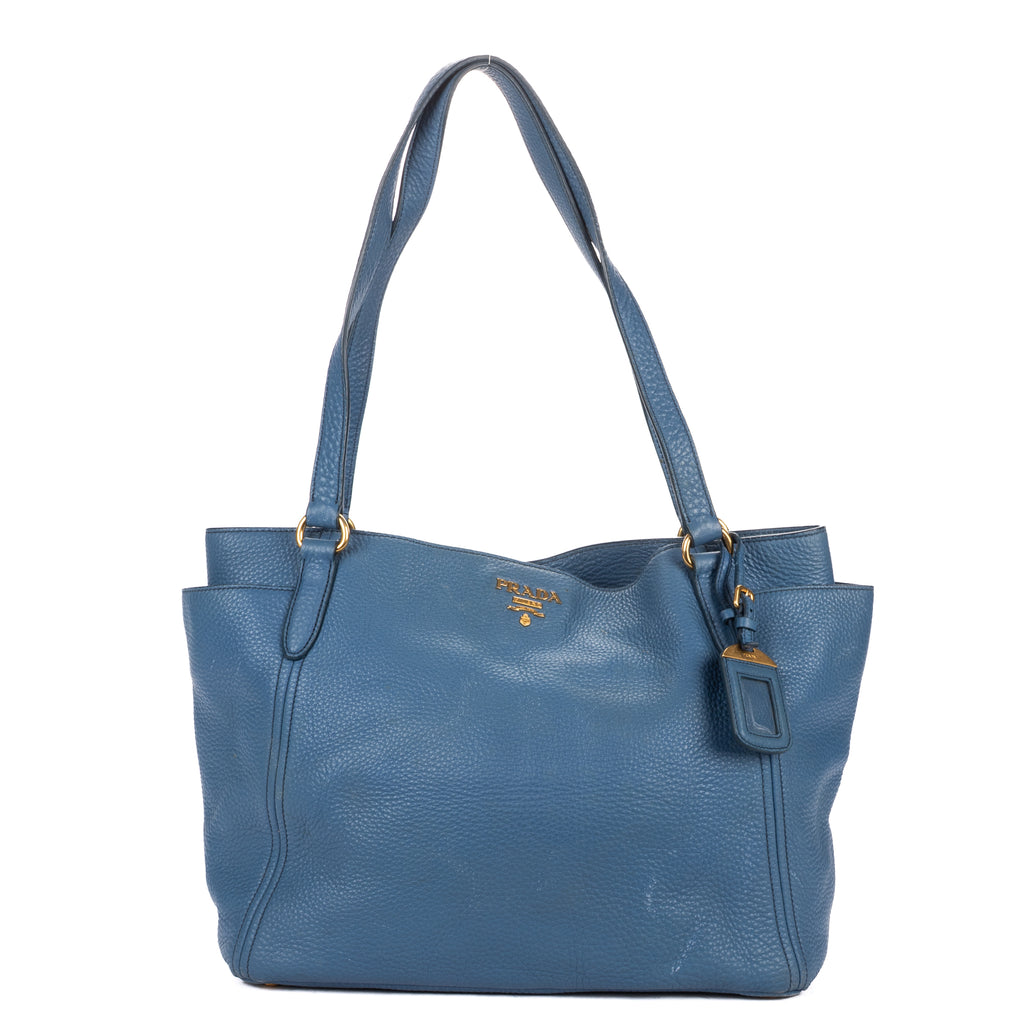 Shoulder Bag Convertible Square Open Tote Blue Vitello Daino Leather