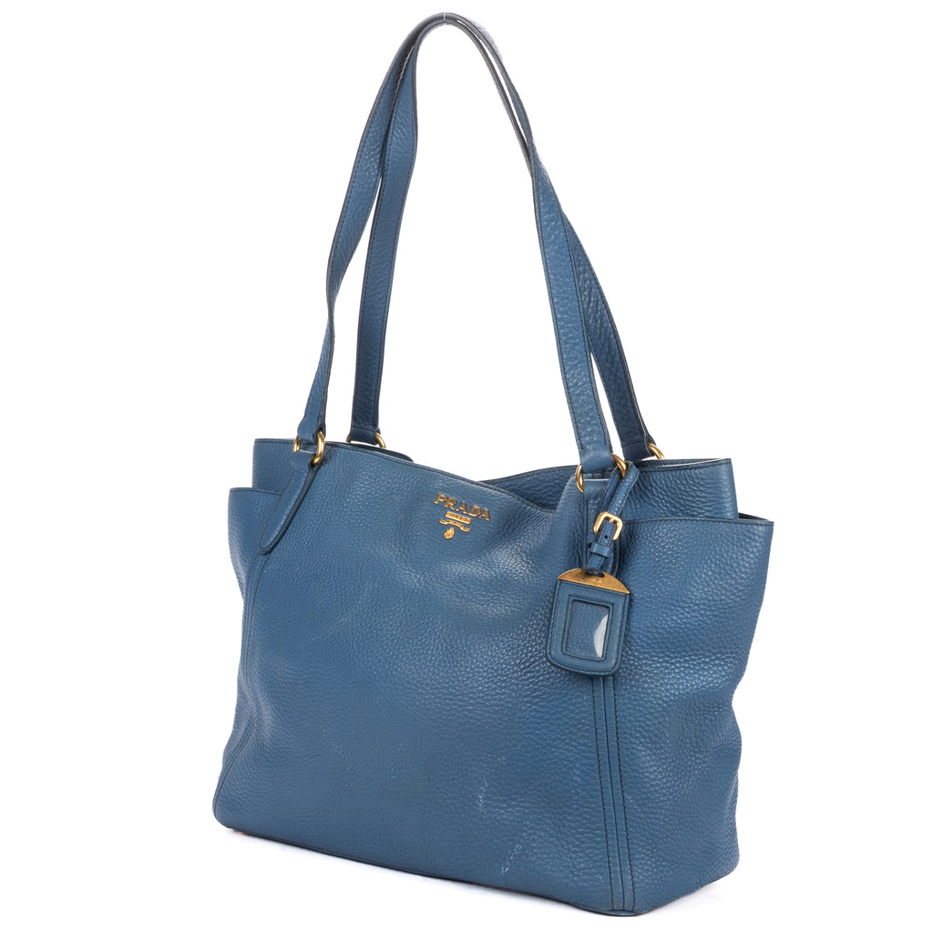 Shoulder Bag Convertible Square Open Tote Blue Vitello Daino Leather
