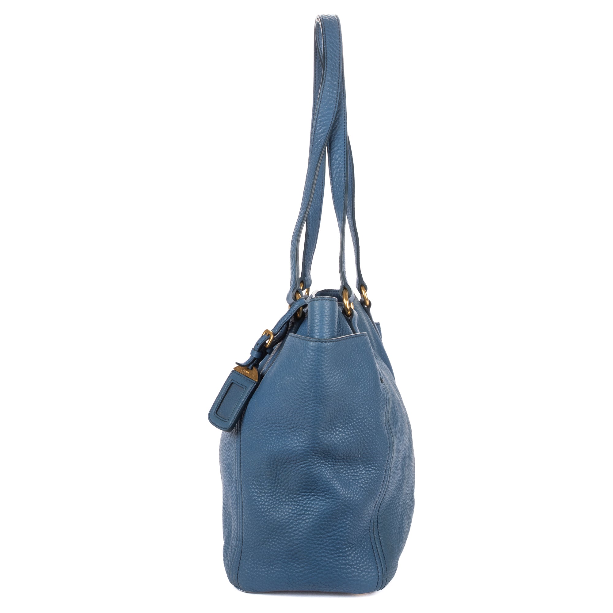 Shoulder Bag Convertible Square Open Tote Blue Vitello Daino Leather