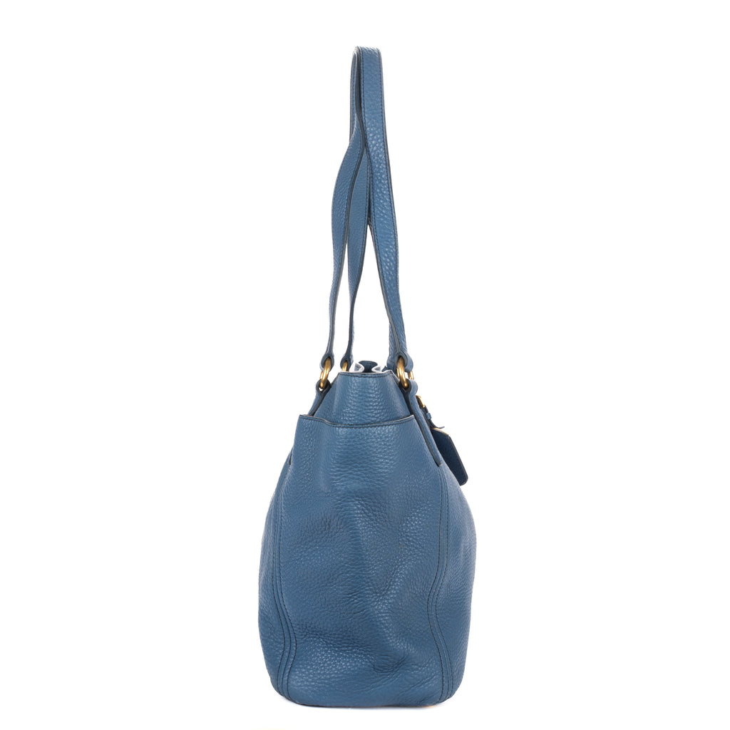Shoulder Bag Convertible Square Open Tote Blue Vitello Daino Leather