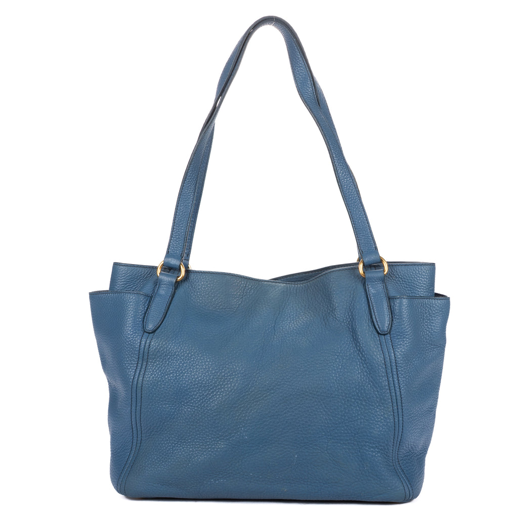 Shoulder Bag Convertible Square Open Tote Blue Vitello Daino Leather