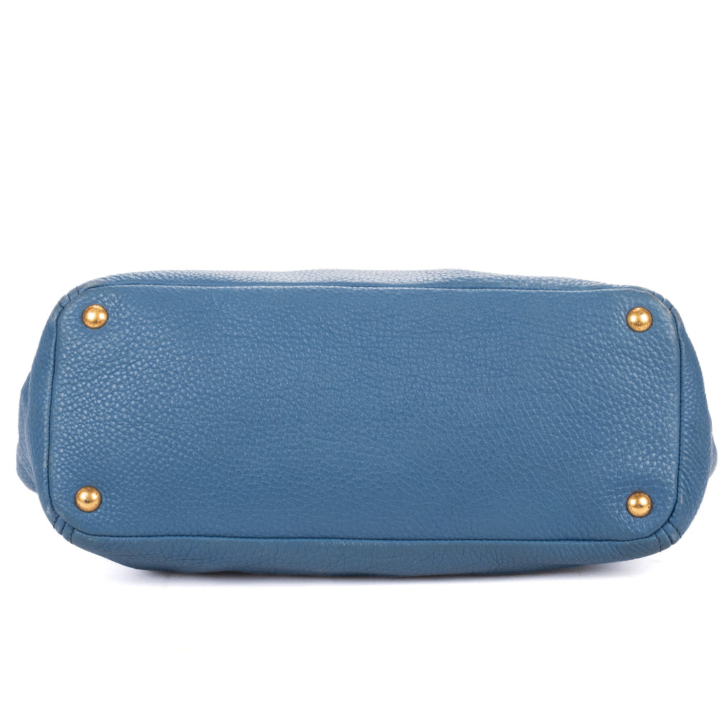 Shoulder Bag Convertible Square Open Tote Blue Vitello Daino Leather