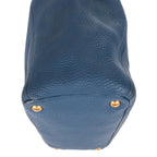 Shoulder Bag Convertible Square Open Tote Blue Vitello Daino Leather