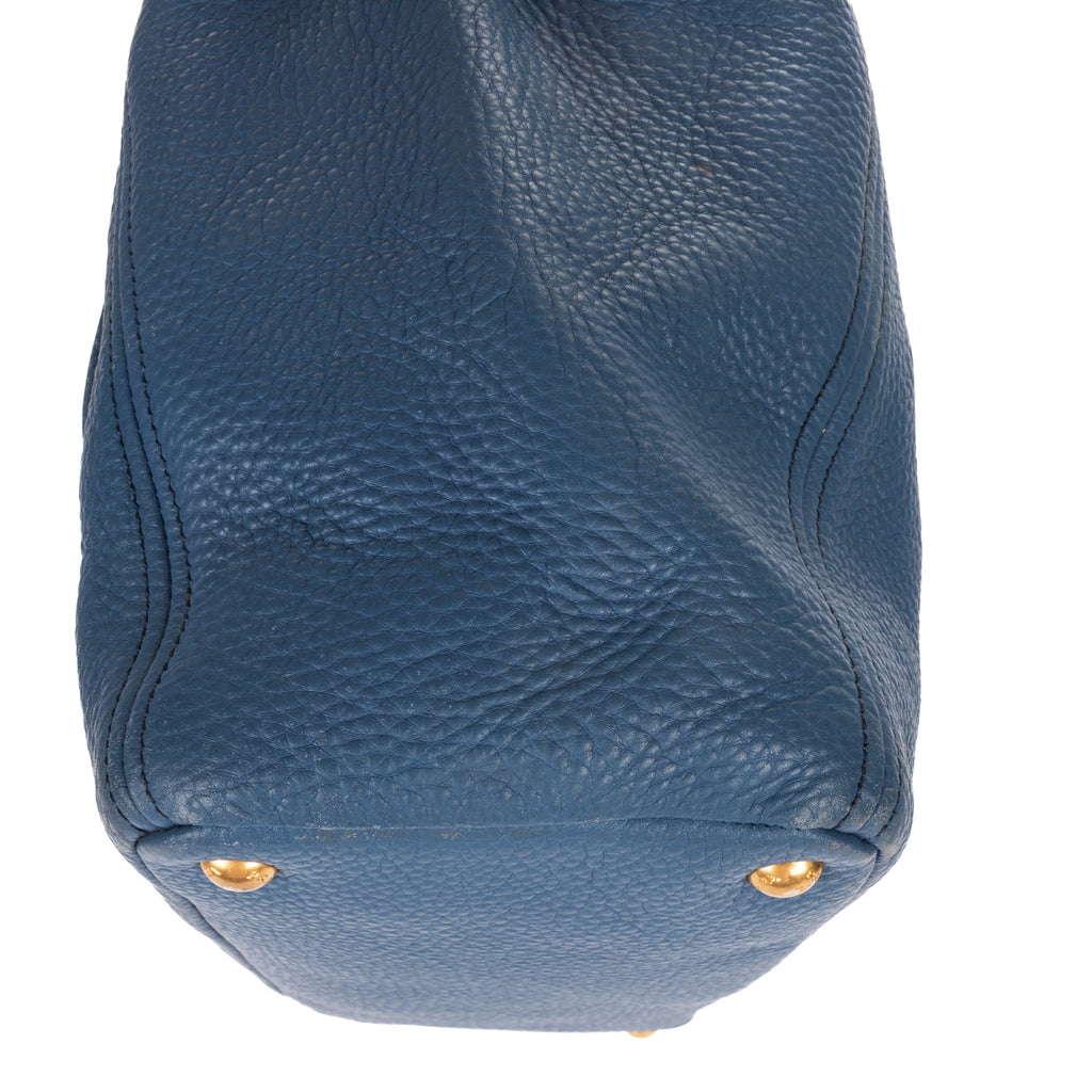 Shoulder Bag Convertible Square Open Tote Blue Vitello Daino Leather