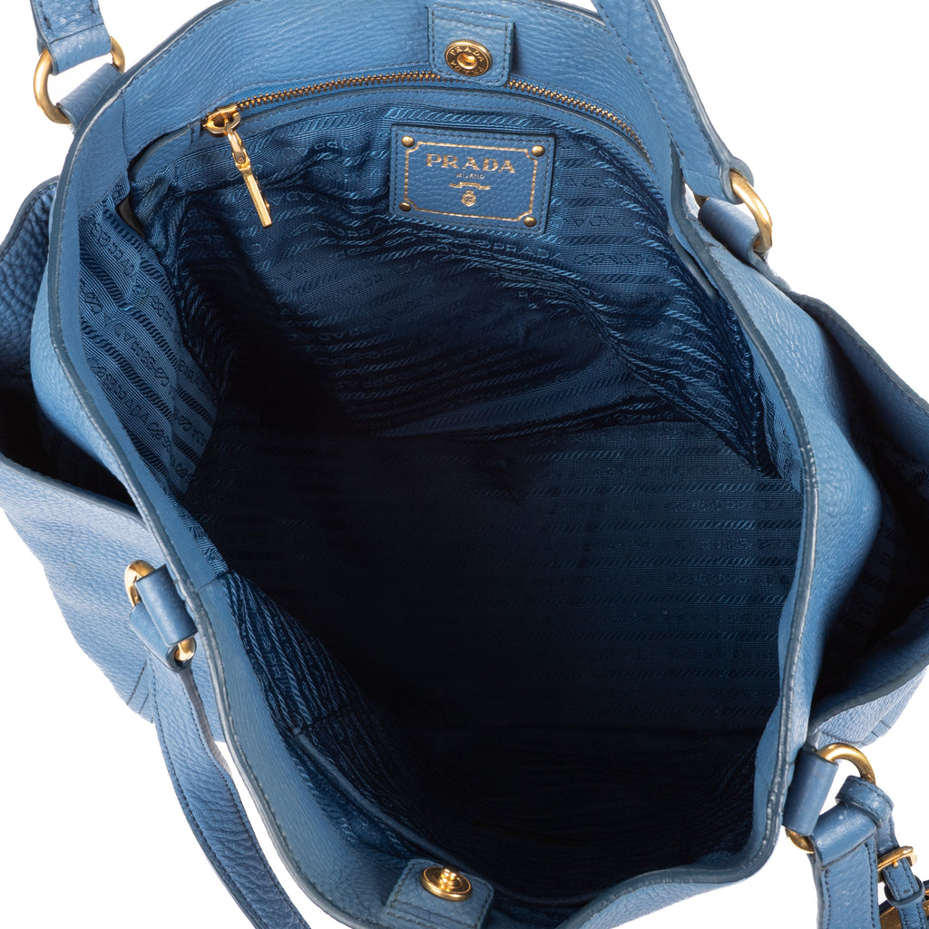 Shoulder Bag Convertible Square Open Tote Blue Vitello Daino Leather