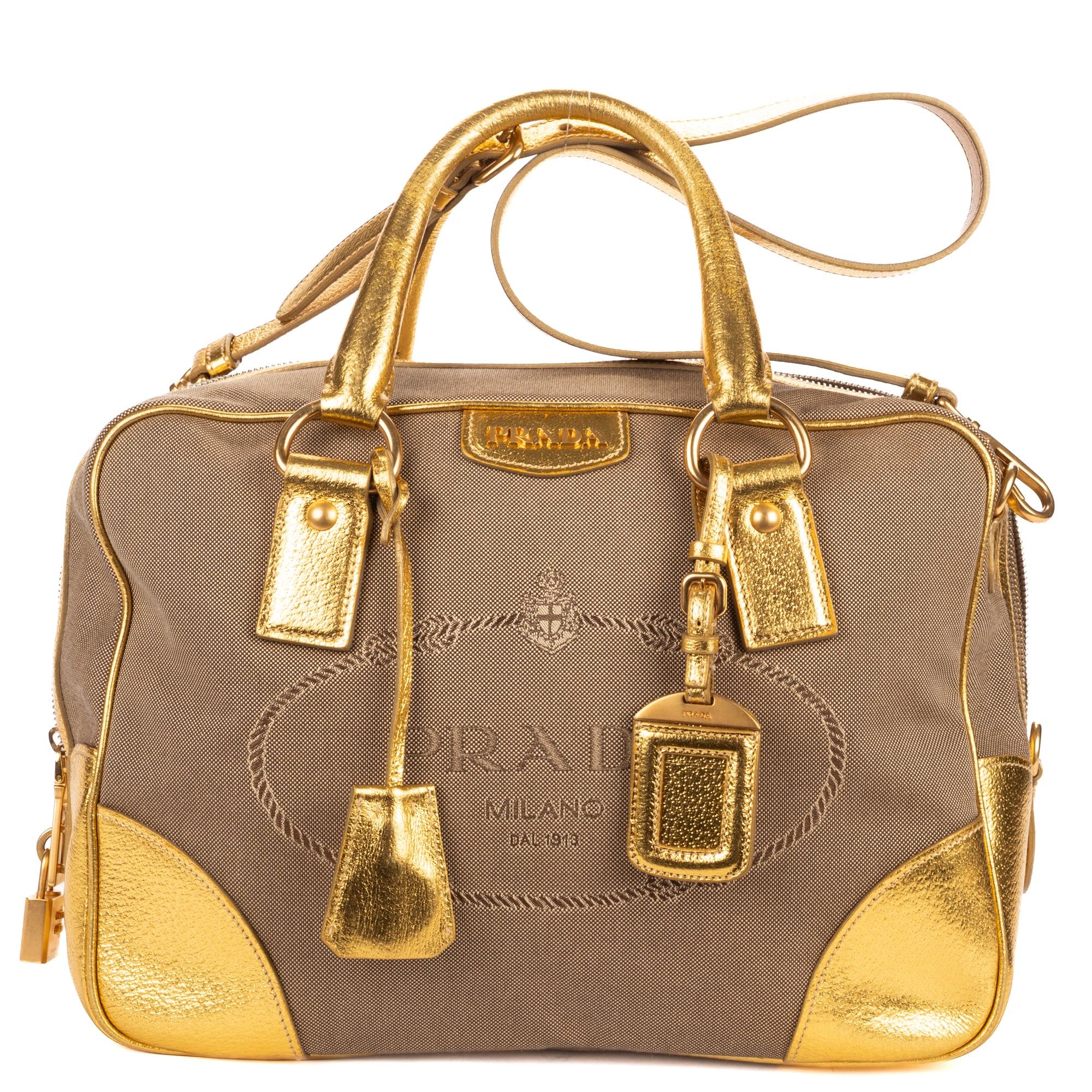 Shoulder Bag Bauletto Gold Jacquard Canvas