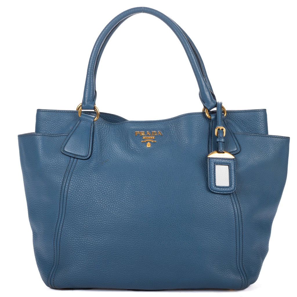 Shoulder Bag Convertible Square Open Tote Blue Vitello Daino Leather