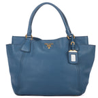 Shoulder Bag Convertible Square Open Tote Blue Vitello Daino Leather