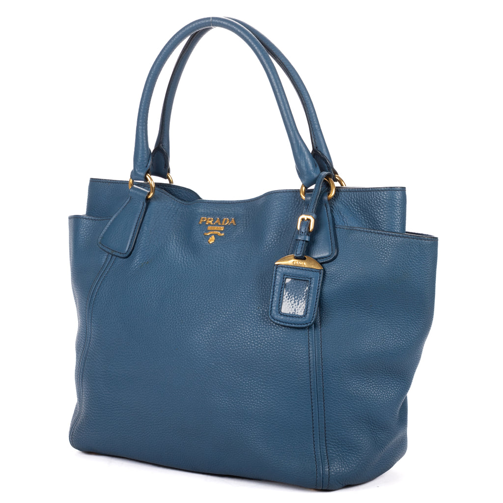 Shoulder Bag Convertible Square Open Tote Blue Vitello Daino Leather