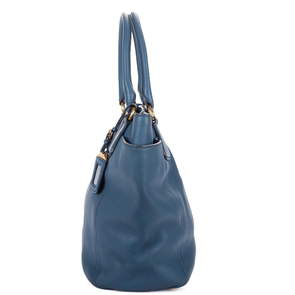 Shoulder Bag Convertible Square Open Tote Blue Vitello Daino Leather