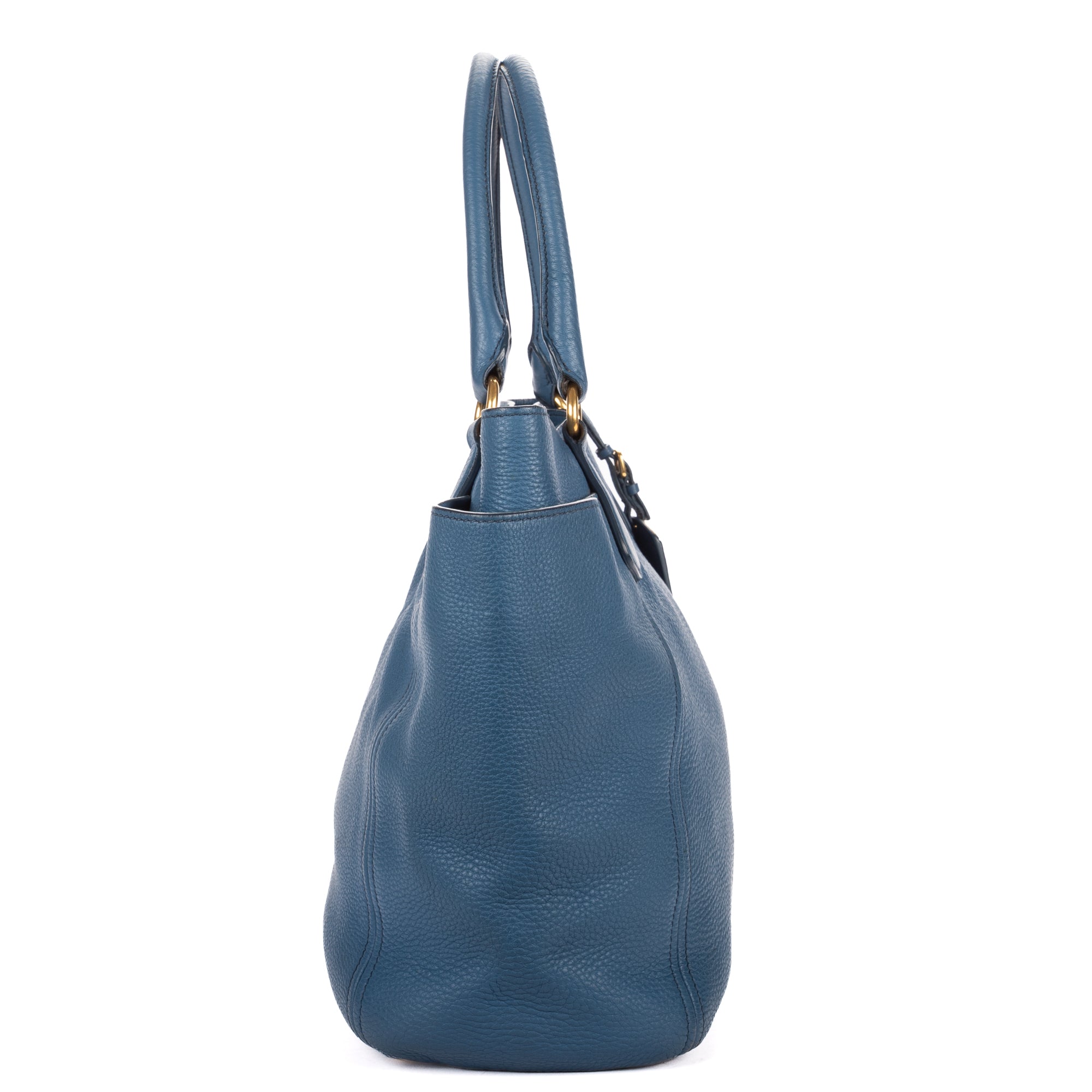 Shoulder Bag Convertible Square Open Tote Blue Vitello Daino Leather