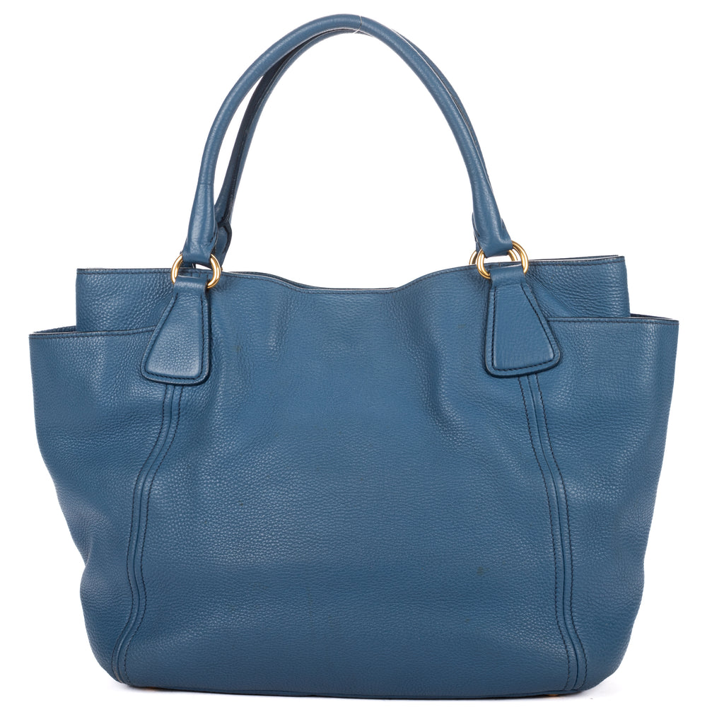 Shoulder Bag Convertible Square Open Tote Blue Vitello Daino Leather