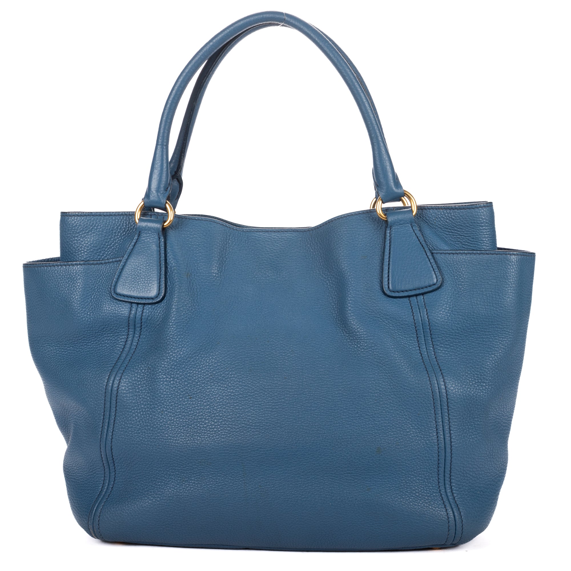 Shoulder Bag Convertible Square Open Tote Blue Vitello Daino Leather
