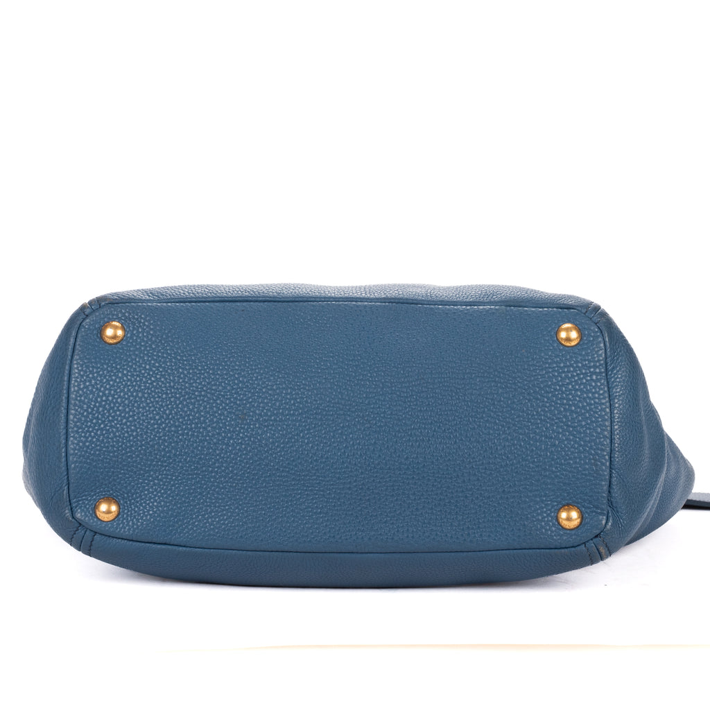 Shoulder Bag Convertible Square Open Tote Blue Vitello Daino Leather