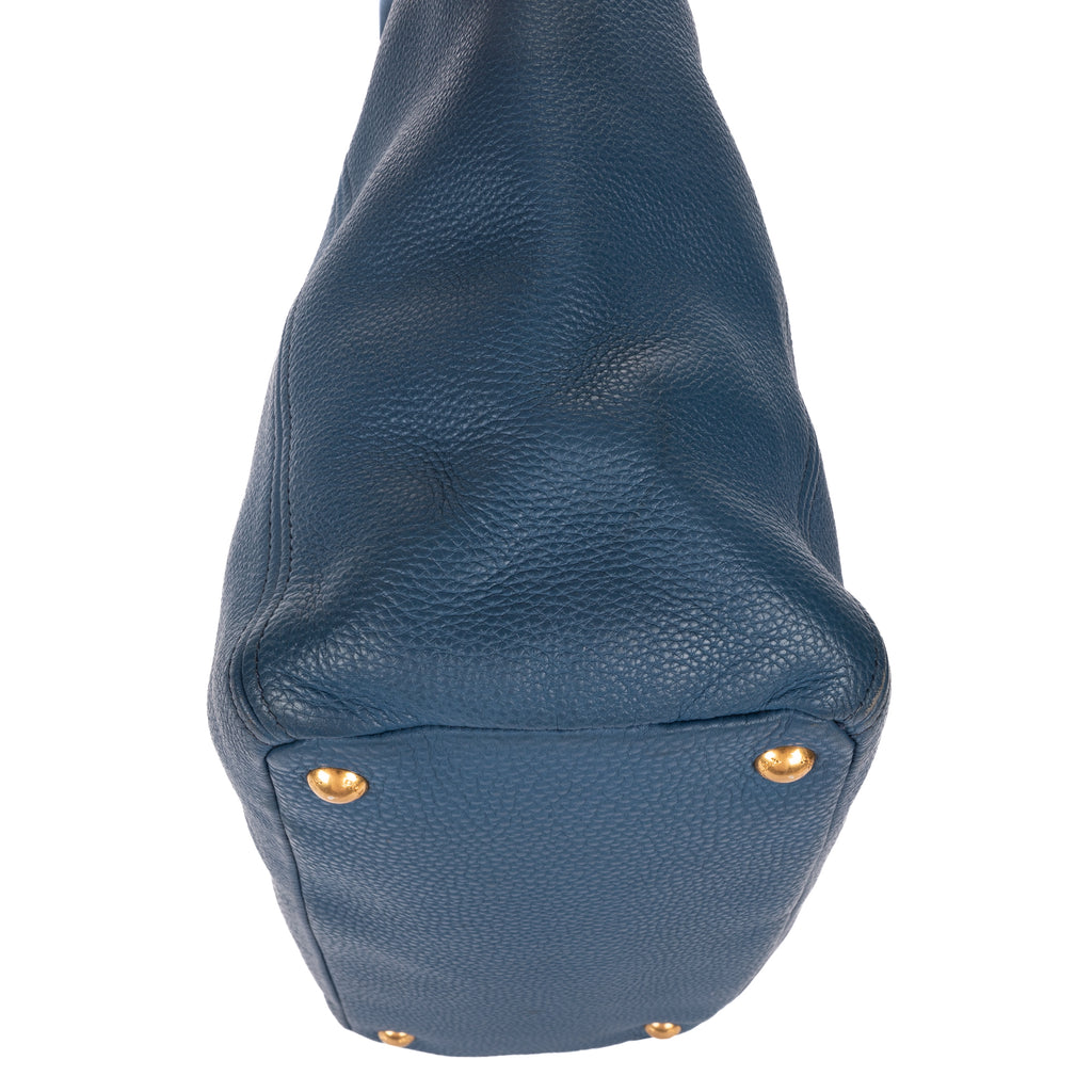 Shoulder Bag Convertible Square Open Tote Blue Vitello Daino Leather