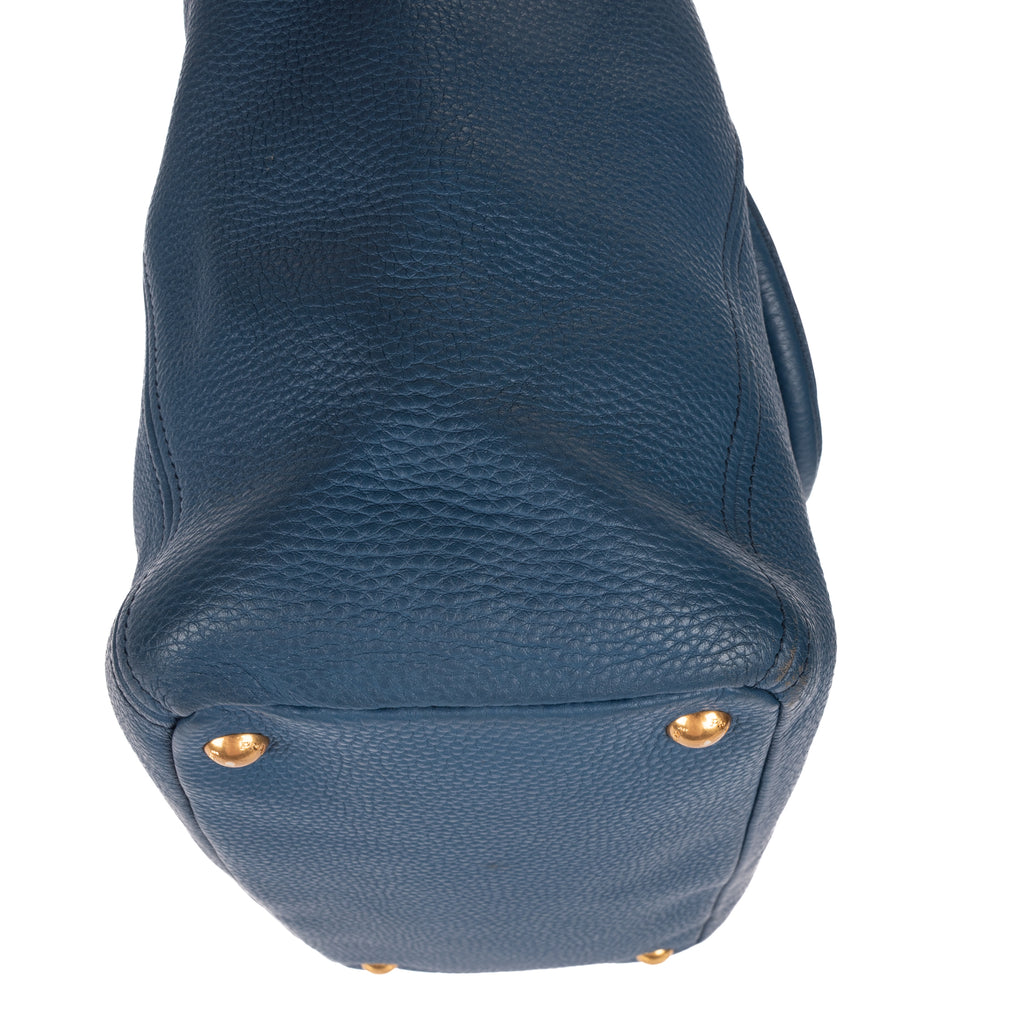Shoulder Bag Convertible Square Open Tote Blue Vitello Daino Leather