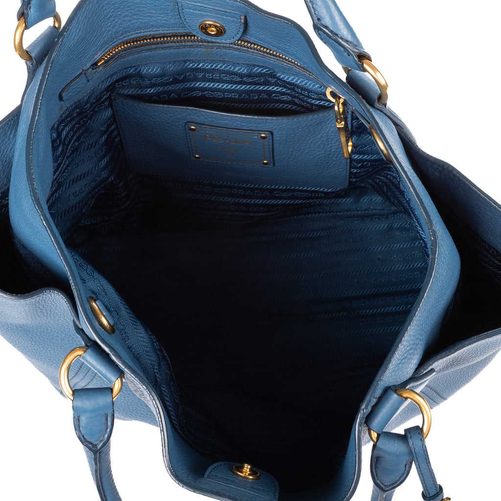 Shoulder Bag Convertible Square Open Tote Blue Vitello Daino Leather