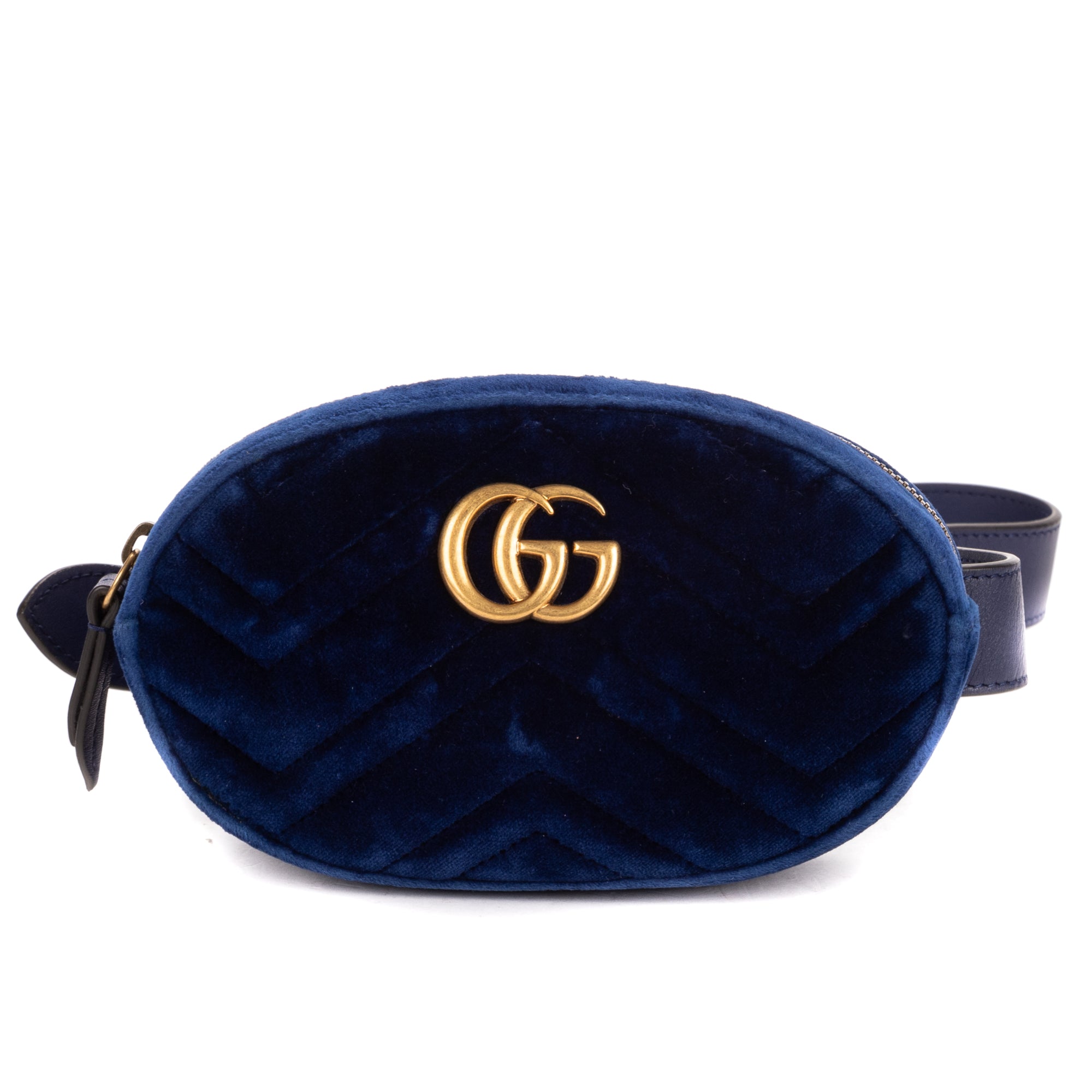 Waist Bag GG Marmont Belt Bag Calf Leather Navy Chevron Velvet Canvas