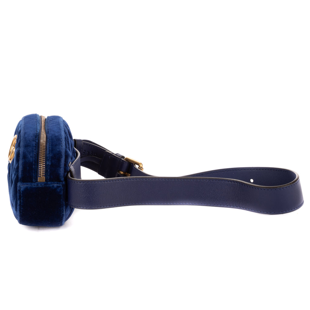 Waist Bag GG Marmont Belt Bag Calf Leather Navy Chevron Velvet Canvas