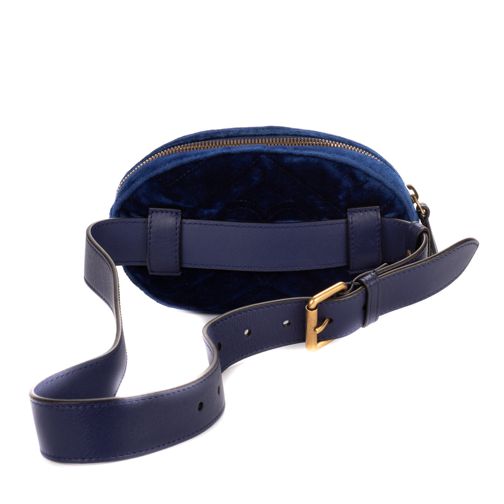 Waist Bag GG Marmont Belt Bag Calf Leather Navy Chevron Velvet Canvas
