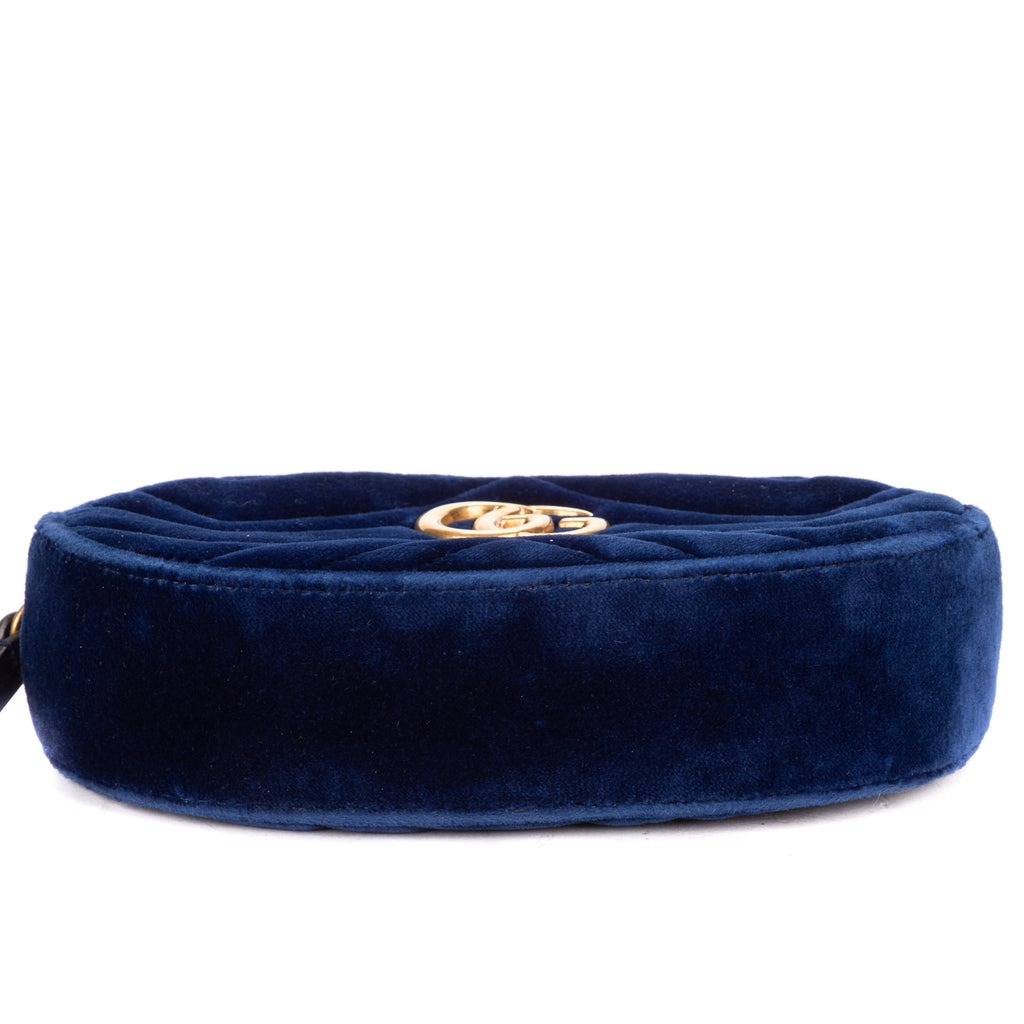 Waist Bag GG Marmont Belt Bag Calf Leather Navy Chevron Velvet Canvas
