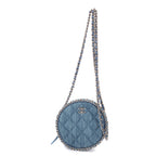 Shoulder Bag Mini Round Clutch Bag Mini Denim Blue Quilted Denim Canvas