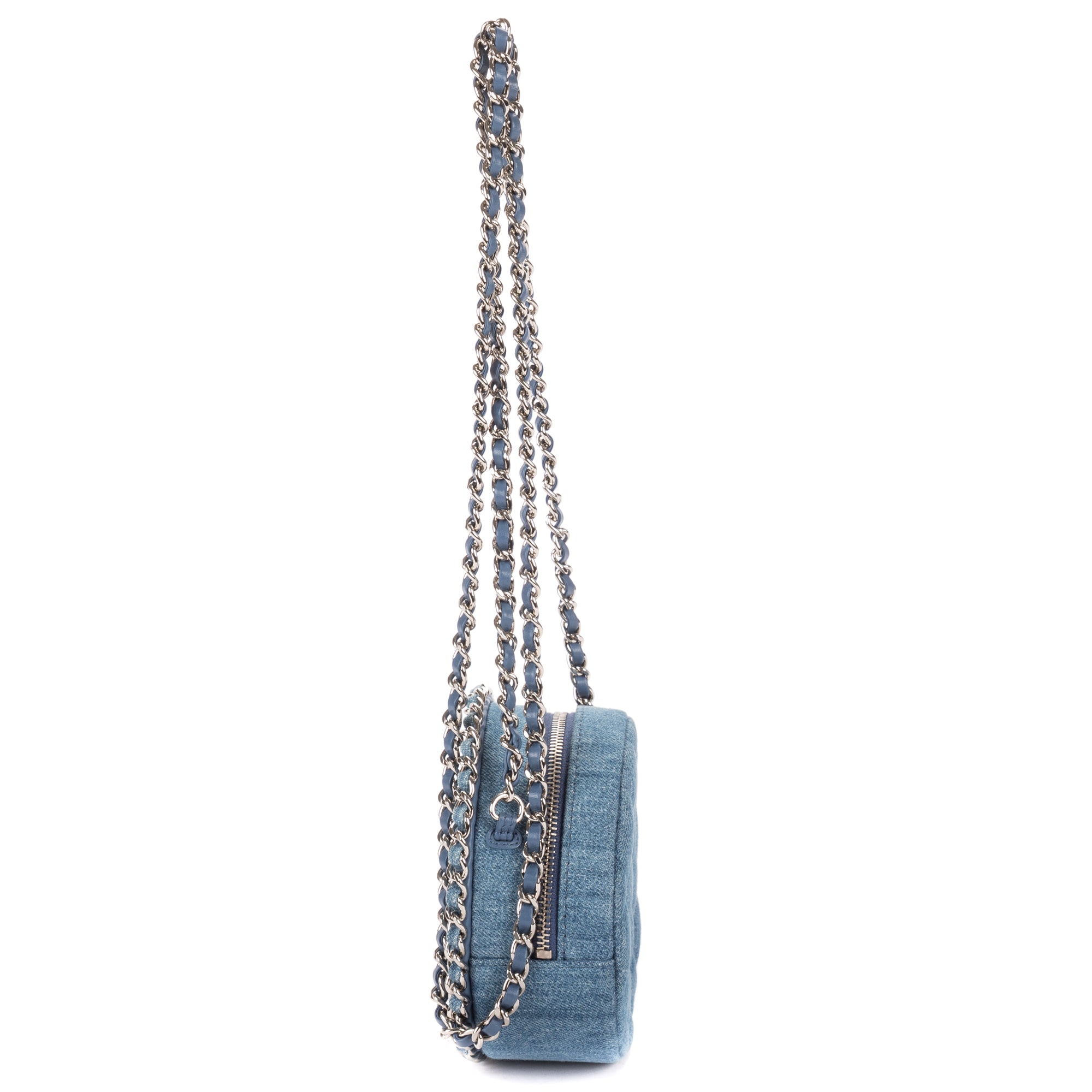 Shoulder Bag Mini Round Clutch Bag Mini Denim Blue Quilted Denim Canvas
