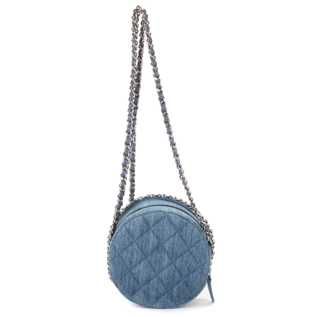 Shoulder Bag Mini Round Clutch Bag Mini Denim Blue Quilted Denim Canvas