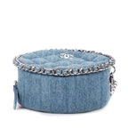 Shoulder Bag Mini Round Clutch Bag Mini Denim Blue Quilted Denim Canvas