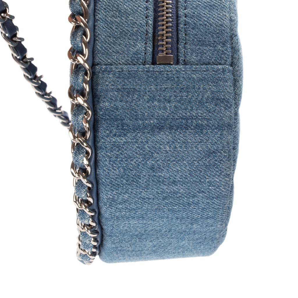 Shoulder Bag Mini Round Clutch Bag Mini Denim Blue Quilted Denim Canvas