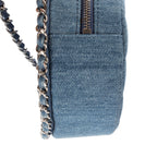 Shoulder Bag Mini Round Clutch Bag Mini Denim Blue Quilted Denim Canvas