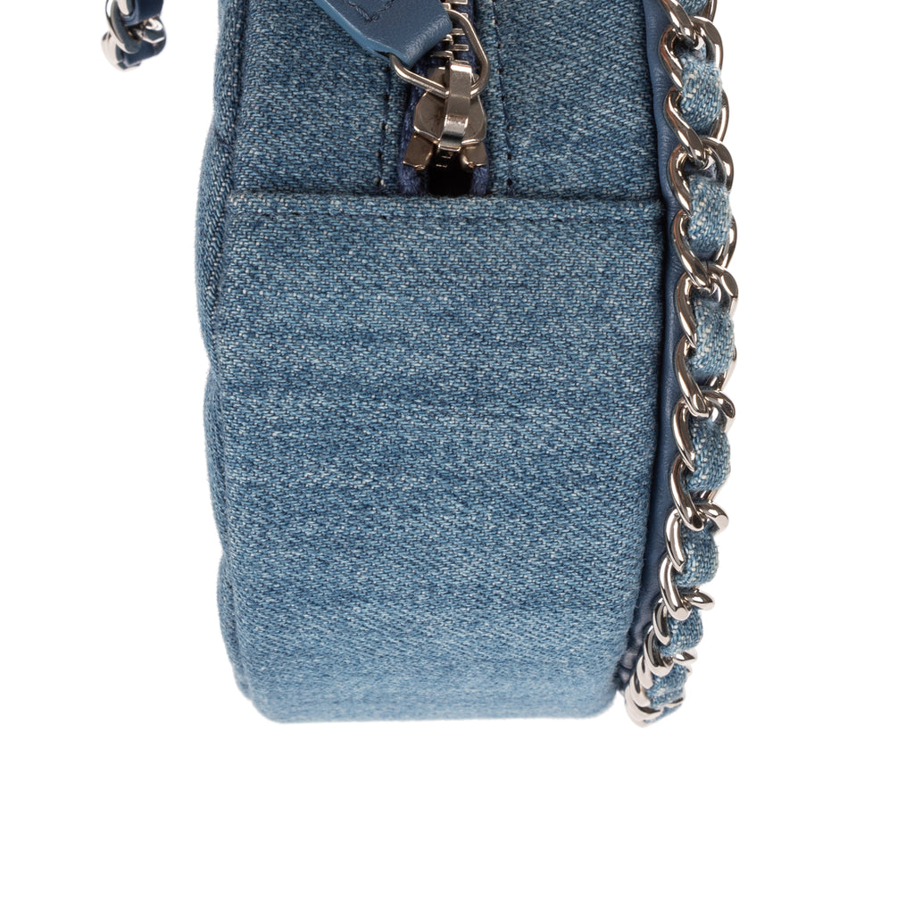 Shoulder Bag Mini Round Clutch Bag Mini Denim Blue Quilted Denim Canvas